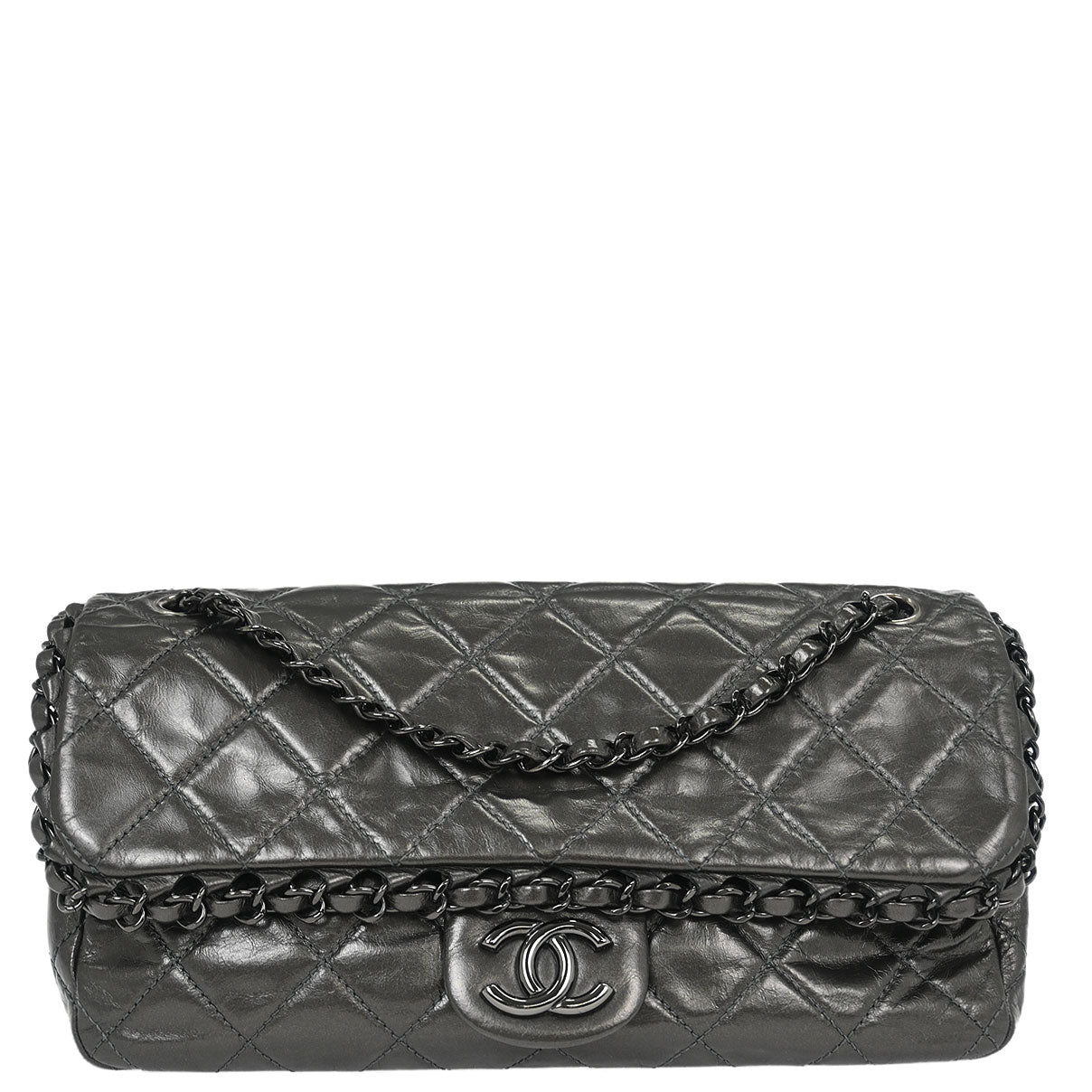 Chanel 2012 Gray Calfskin Chain Me Shoulder Bag