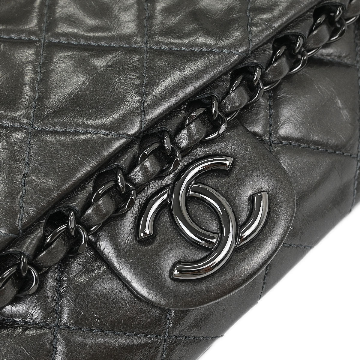 Chanel 2012 Gray Calfskin Chain Me Shoulder Bag