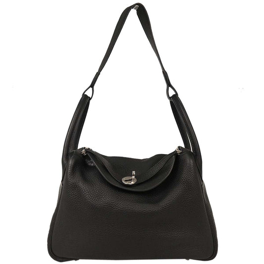 Hermes Black Taurillon Clemence Lindy 30 Shoulder Bag