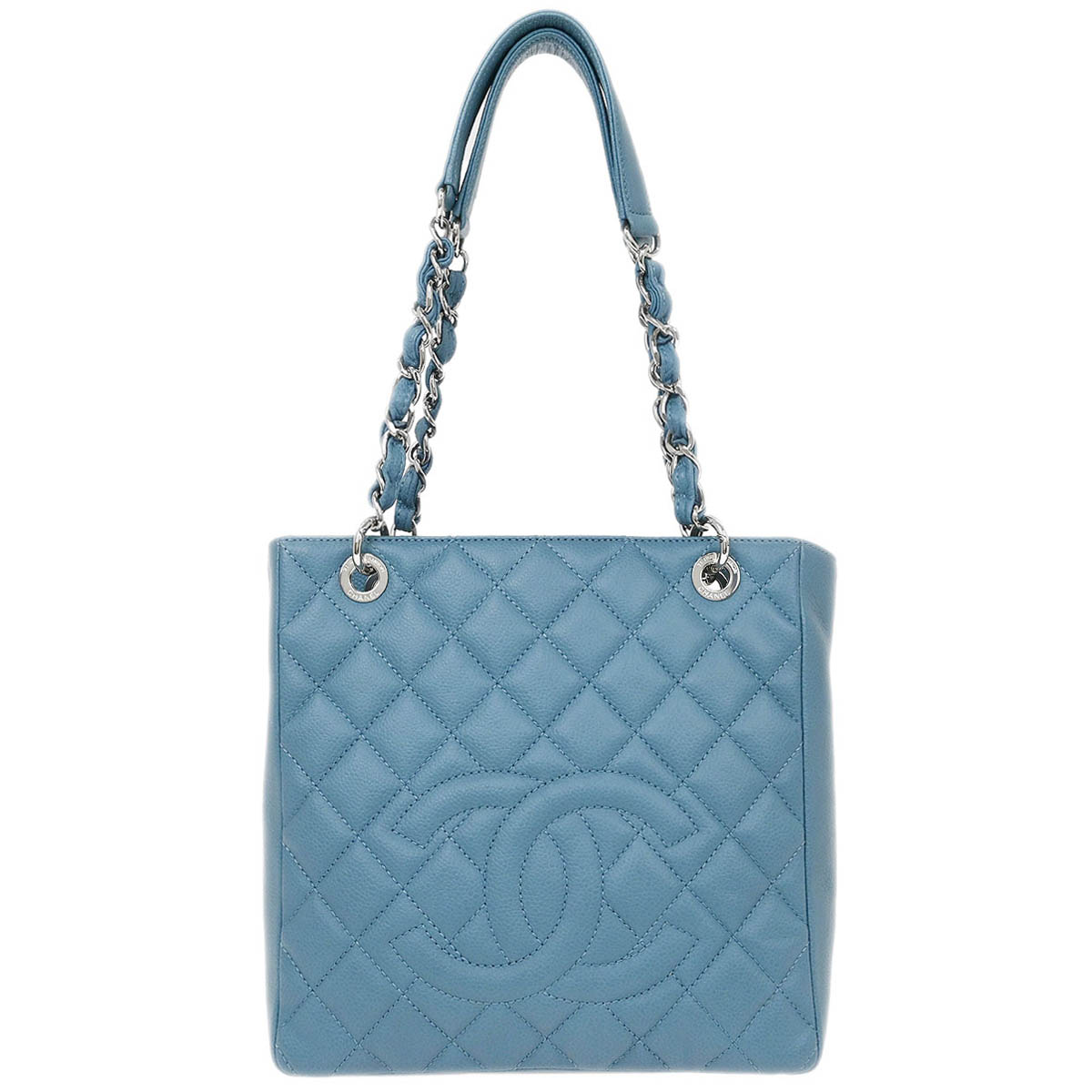 Chanel 2010-2011 Light Blue Caviar Petite Shopping Tote PST Chain Handbag