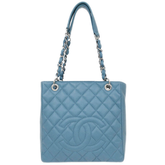 Chanel 2010-2011 Light Blue Caviar Petite Shopping Tote PST Chain Handbag