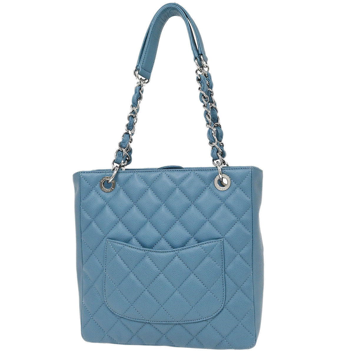 Chanel 2010-2011 Light Blue Caviar Petite Shopping Tote PST Chain Handbag