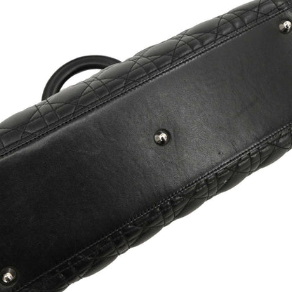 Christian Dior Black Lambskin Large Lady Dior Cannage 2way Shoulder Handbag