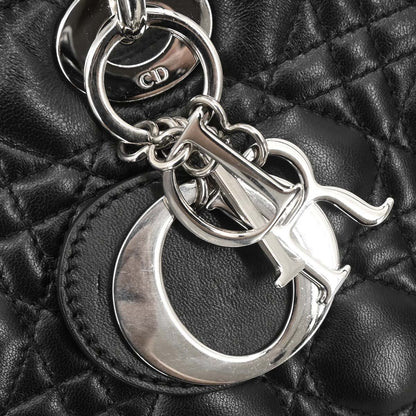 Christian Dior Black Lambskin Large Lady Dior Cannage 2way Shoulder Handbag
