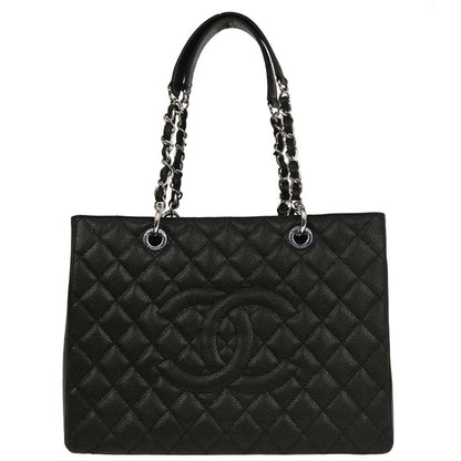 Chanel 2014 Black Caviar Grand Shopping Tote GST Chain Handbag