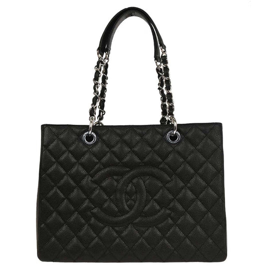 Chanel 2014 Black Caviar Grand Shopping Tote GST Chain Handbag