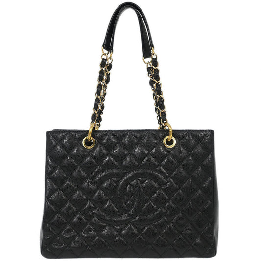 Chanel Black Calfskin Grand Shopping Tote GST Chain Handbag