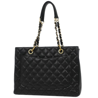 Chanel Black Calfskin Grand Shopping Tote GST Chain Handbag