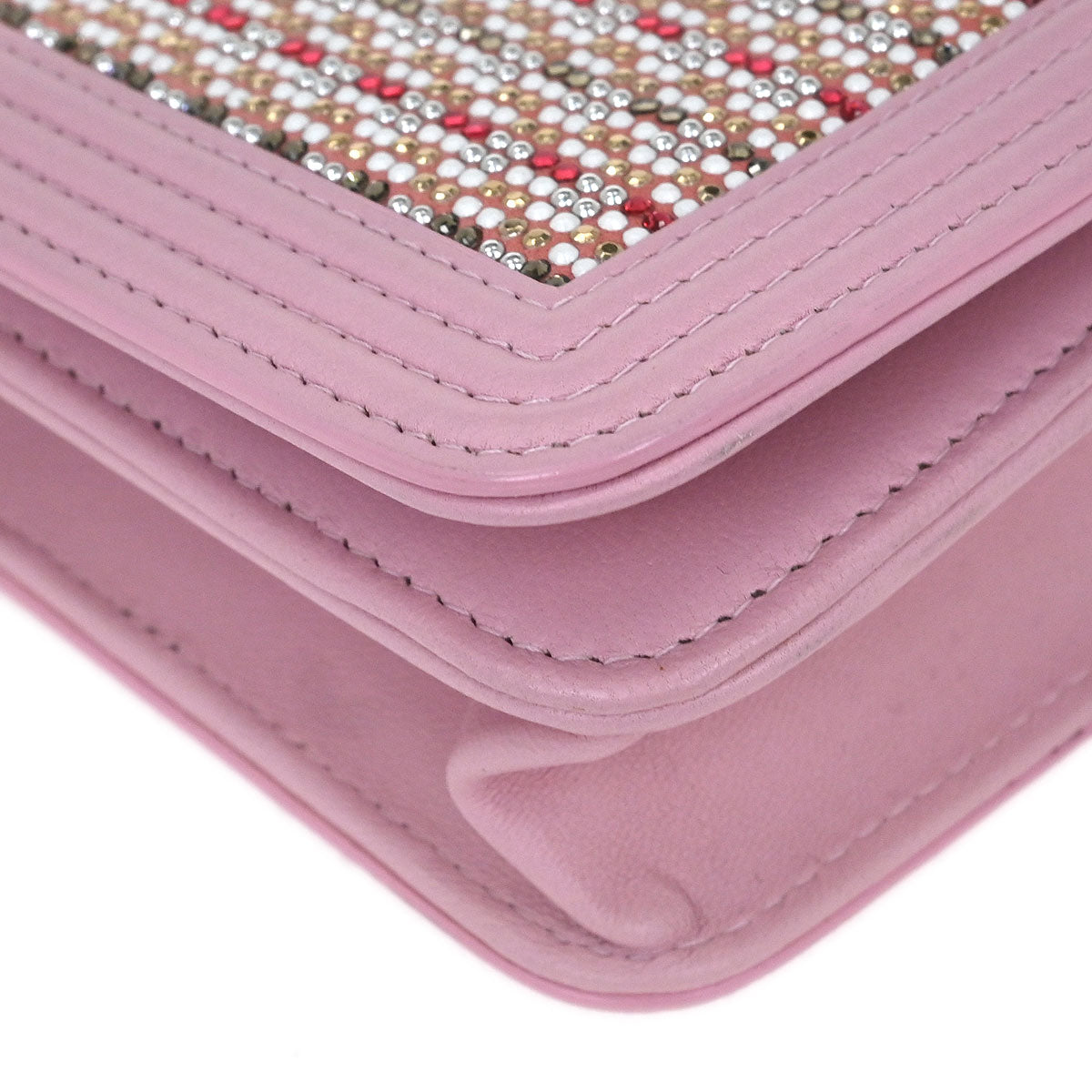 Chanel 2017 Pink Lambskin Rhinestone WOC Wallet On Chain