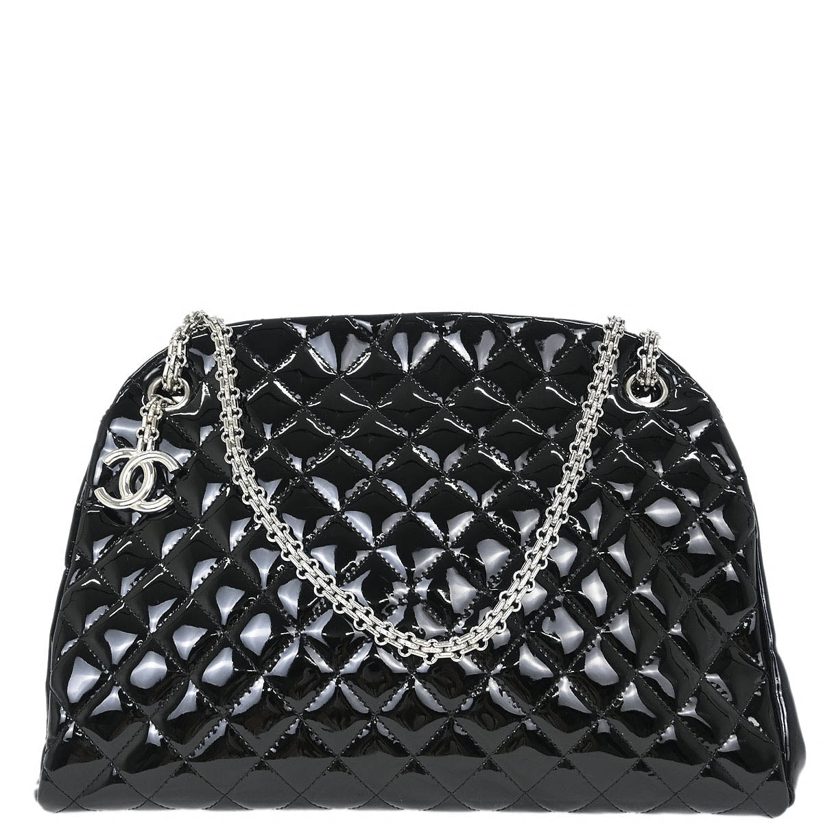 Chanel 2011 Black Patent Leather Large Mademoiselle Bowling Bag