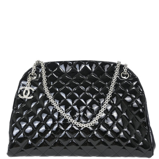 Chanel 2011 Black Patent Leather Large Mademoiselle Bowling Bag