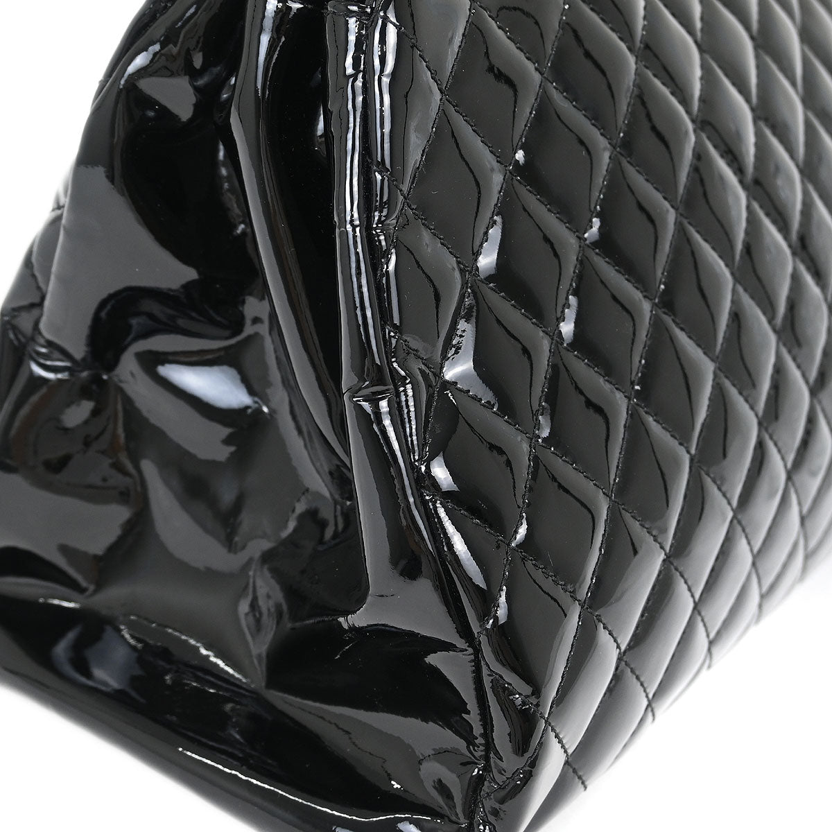 Chanel 2011 Black Patent Leather Large Mademoiselle Bowling Bag