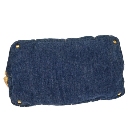 Prada Blue Denim Faux Fur Canapa Tote Handbag