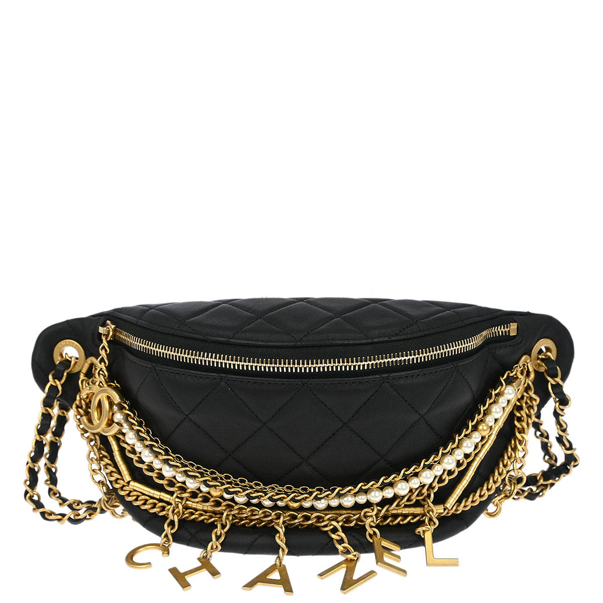 Chanel 2019 Black Calfskin All About Chains Bum Bag