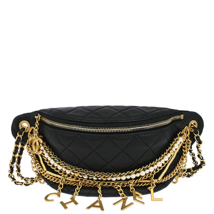 Chanel 2019 Black Calfskin All About Chains Bum Bag