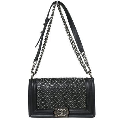 Boy Chanel Black Calfskin Rhinestone Studs Medium Shoulder Bag