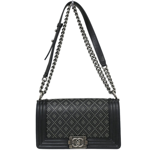 Boy Chanel Black Calfskin Rhinestone Studs Medium Shoulder Bag