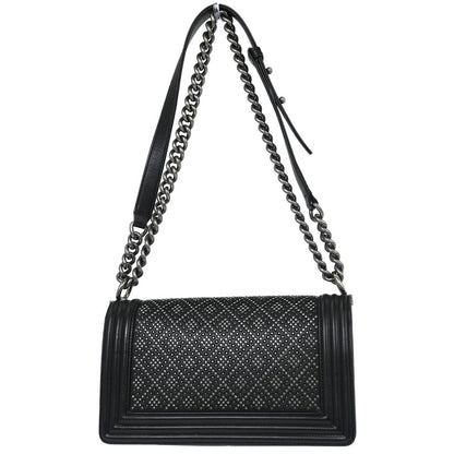 Boy Chanel Black Calfskin Rhinestone Studs Medium Shoulder Bag