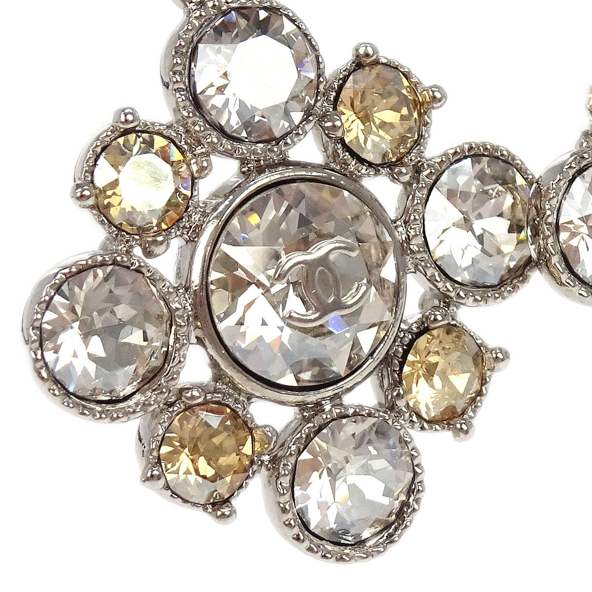 Chanel Rhombus Dangle Piercing Earrings Silver Rhinestone C13V