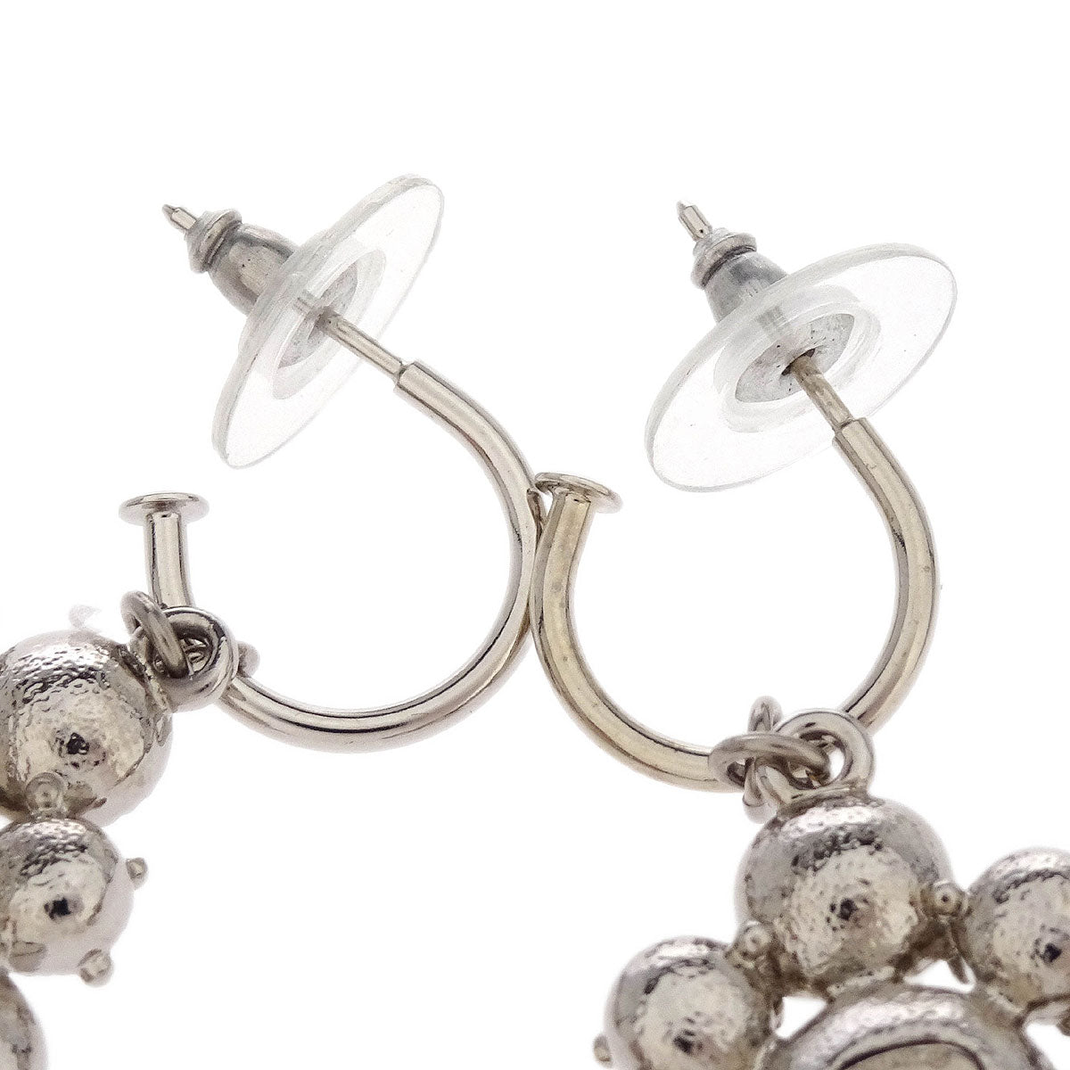 Chanel Rhombus Dangle Piercing Earrings Silver Rhinestone C13V