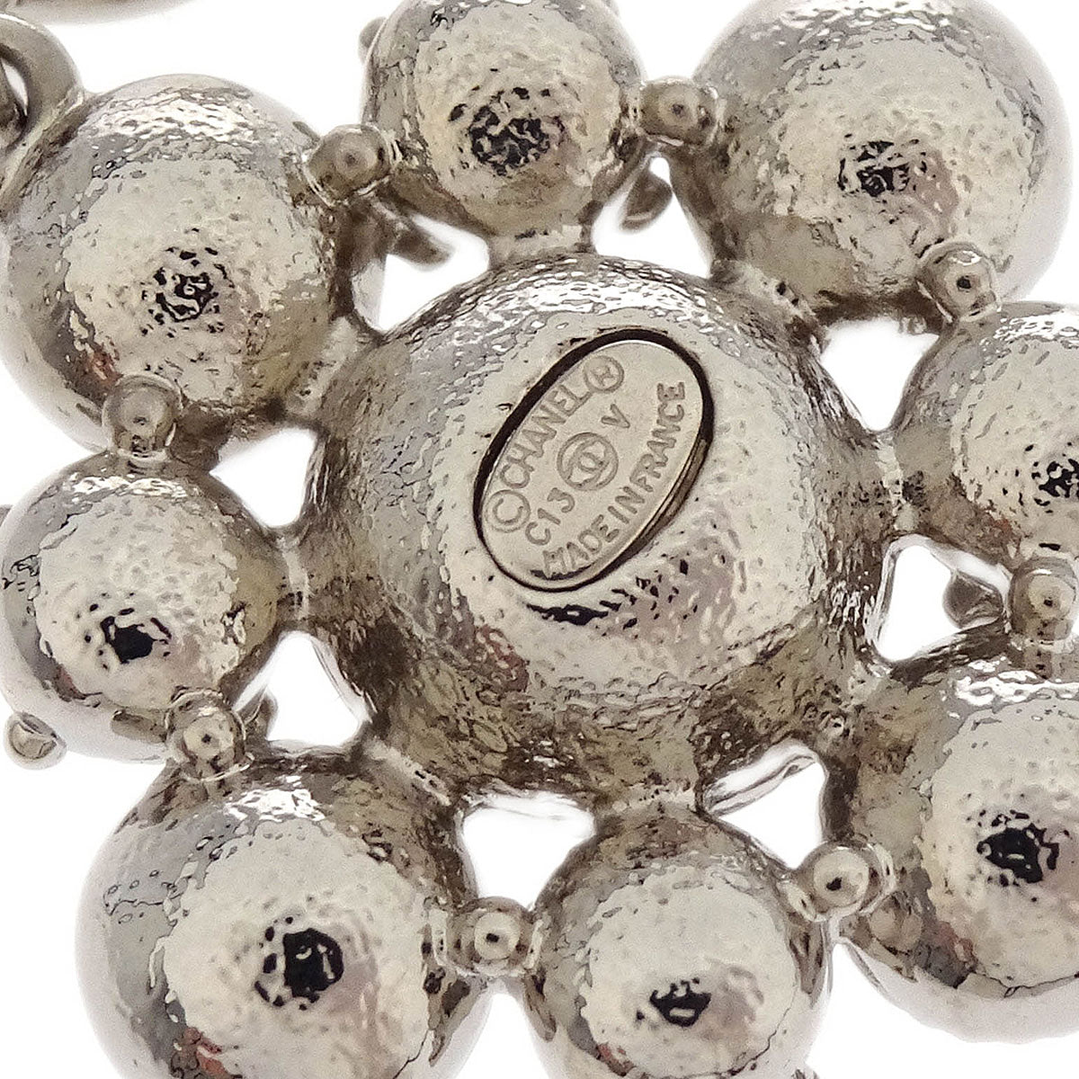 Chanel Rhombus Dangle Piercing Earrings Silver Rhinestone C13V