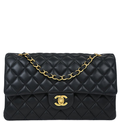 Chanel 2017 Black Lambskin Medium Classic Double Flap Shoulder Bag