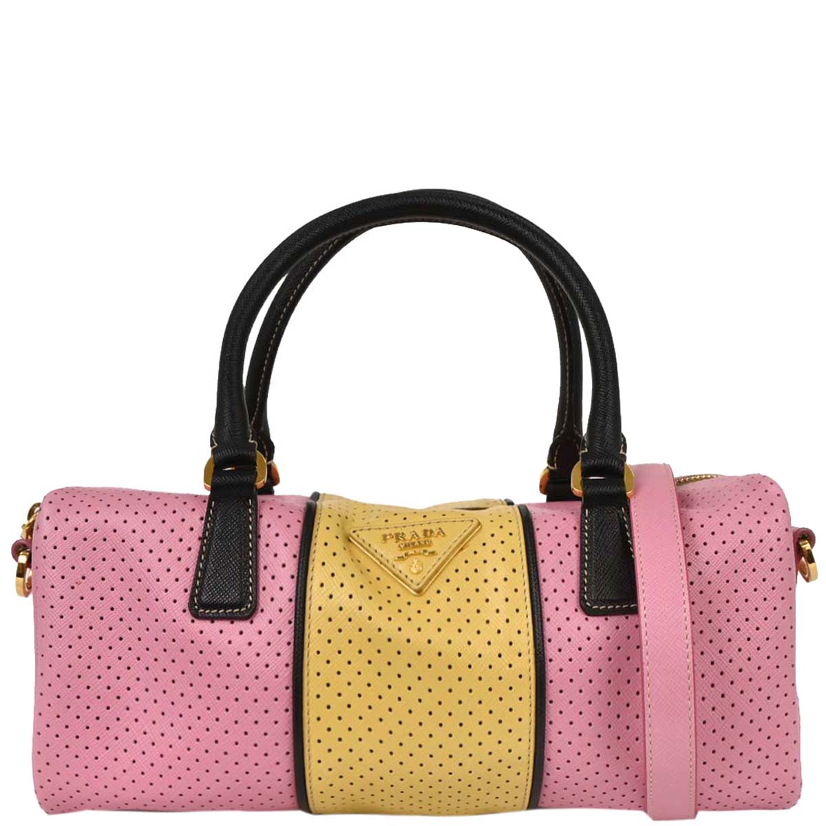 Prada Pink Yellow Perforated Handbag
