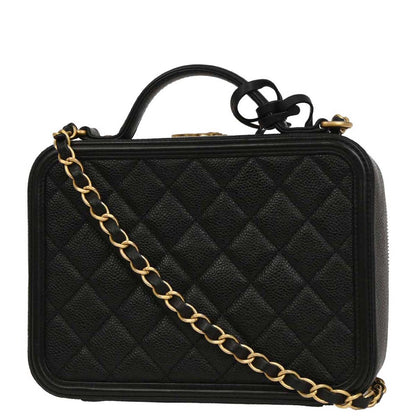 Chanel 2019 Black Caviar CC Filigree 2way Shoulder Vanity Handbag