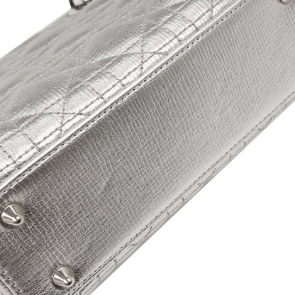 Christian Dior Silver Lambskin Small Lady Dior Cannage 2way Shoulder Handbag