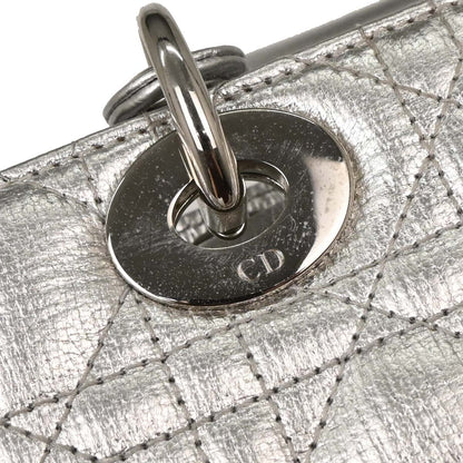 Christian Dior Silver Lambskin Small Lady Dior Cannage 2way Shoulder Handbag