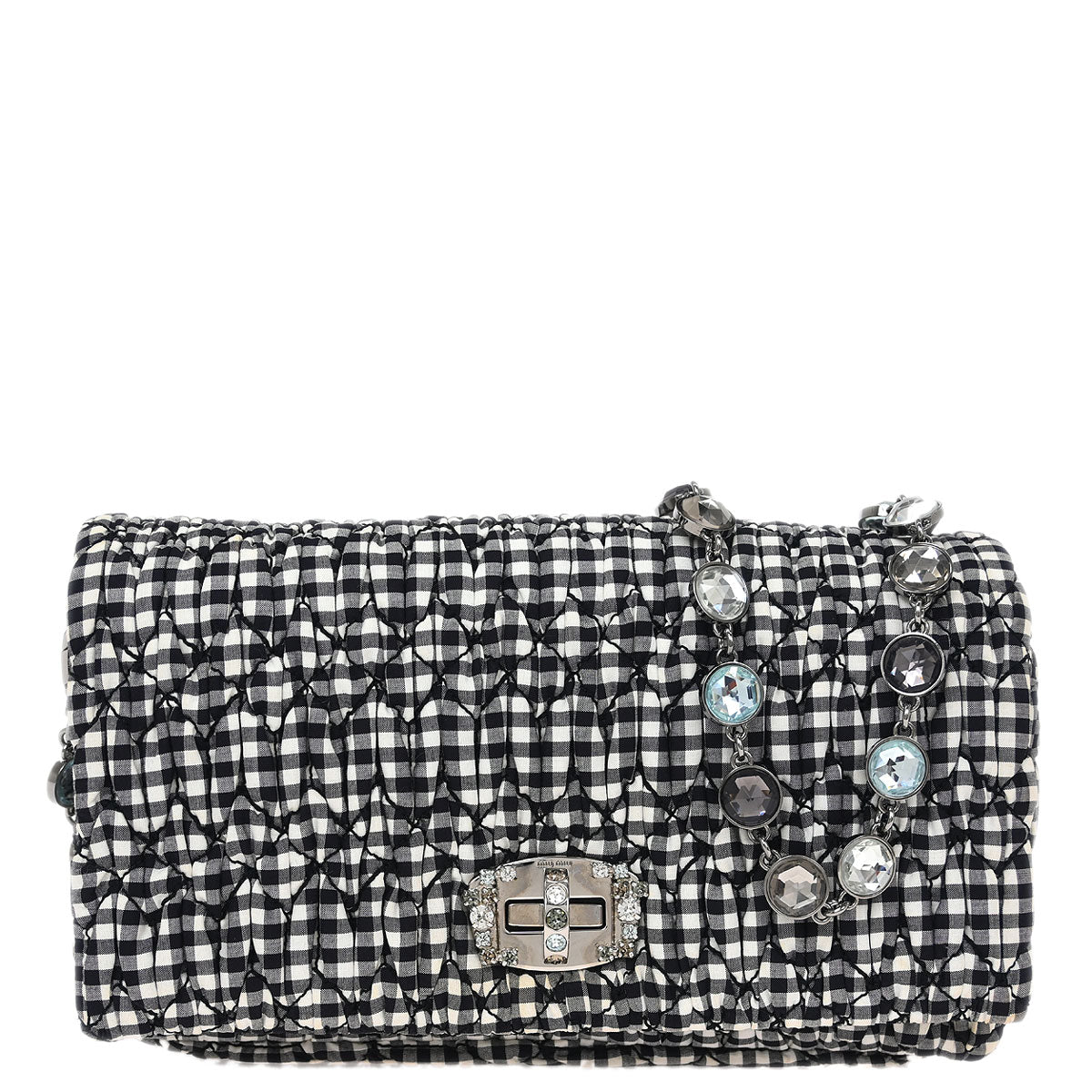 Miu Miu Black White Matelasse Bijou Chain Shoulder Bag