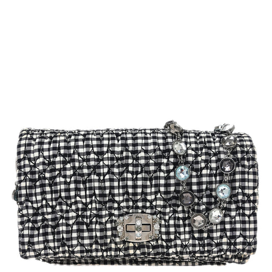 Miu Miu Black White Matelasse Bijou Chain Shoulder Bag