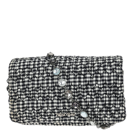 Miu Miu Black White Matelasse Bijou Chain Shoulder Bag