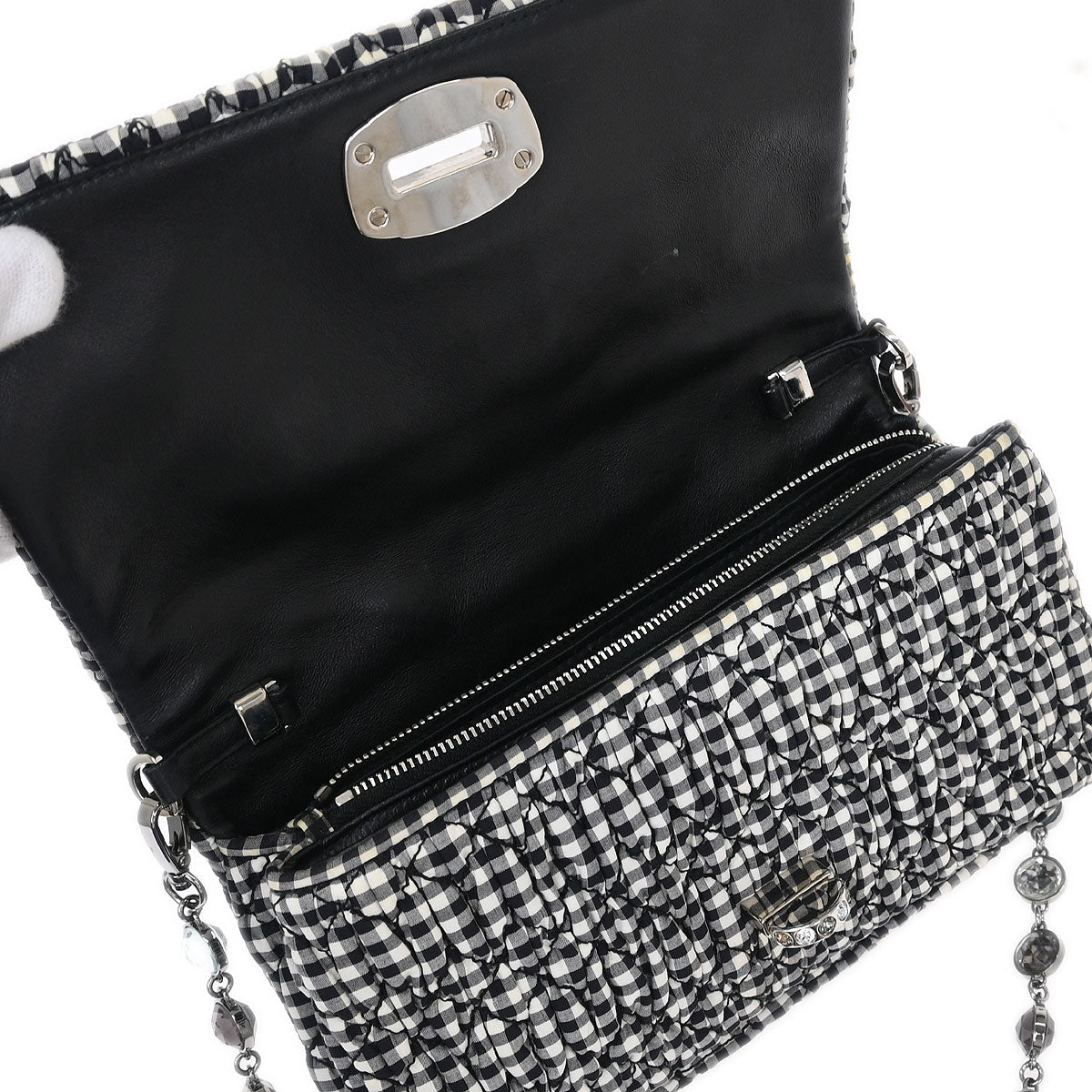 Miu Miu Black White Matelasse Bijou Chain Shoulder Bag