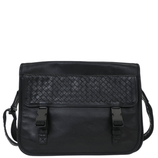 Bottega Veneta Black Intrecciato Messenger Bag