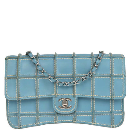 Chanel 2001-2003 Light Blue Calfskin Wild Stitch Choco Bar Shoulder Bag