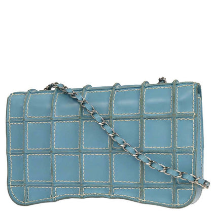 Chanel 2001-2003 Light Blue Calfskin Wild Stitch Choco Bar Shoulder Bag
