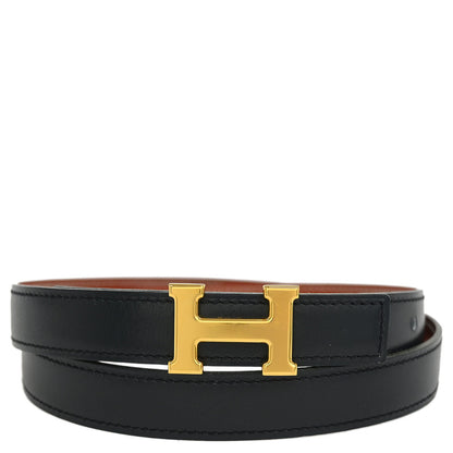 Hermes 1997 Black Box Calf Constance Reversible Belt #80 Small Good