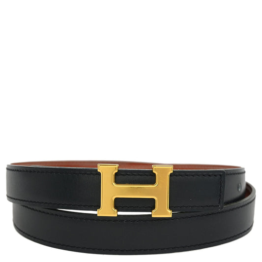 Hermes 1997 Black Box Calf Constance Reversible Belt #80 Small Good