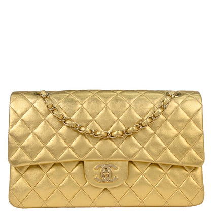 Chanel 2001-2003 Metallic Gold Lambskin Medium Classic Double Flap Shoulder Bag