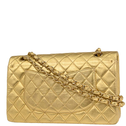 Chanel 2001-2003 Metallic Gold Lambskin Medium Classic Double Flap Shoulder Bag
