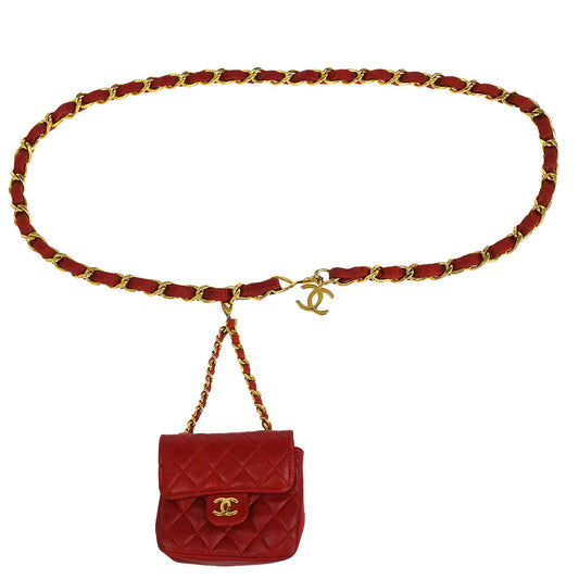 Chanel Red Lambskin Classic Flap Micro Bum Belt Bag