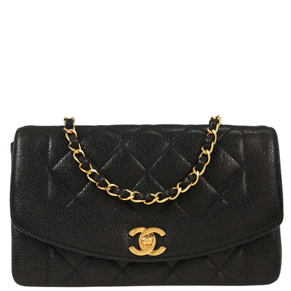 Chanel 1991-1994 Black Caviar Small Diana Shoulder Bag