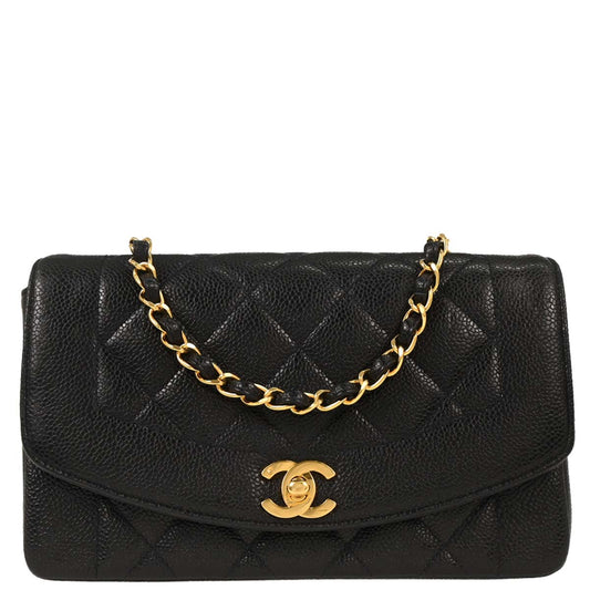 Chanel 1991-1994 Black Caviar Small Diana Shoulder Bag
