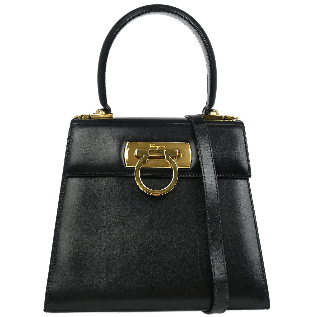 Salvatore Ferragamo Black Gancini 2way Shoulder Handbag