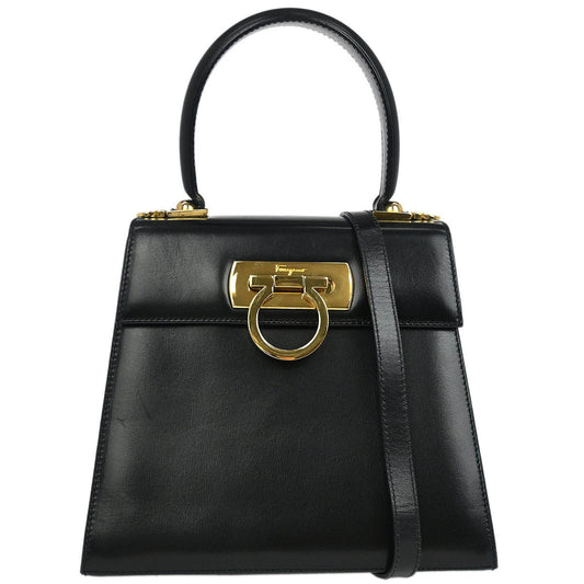 Salvatore Ferragamo Black Gancini 2way Shoulder Handbag