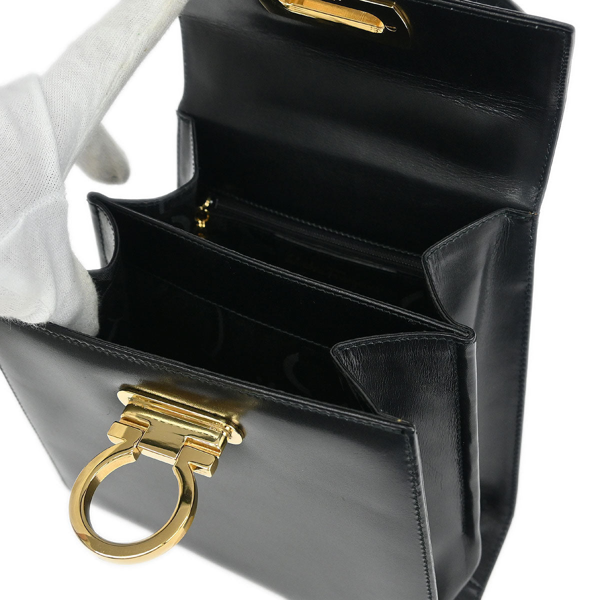 Salvatore Ferragamo Black Gancini 2way Shoulder Handbag