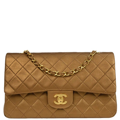 Chanel 1991-1994 Metallic Brown Lambskin Medium Classic Double Flap Shoulder Bag