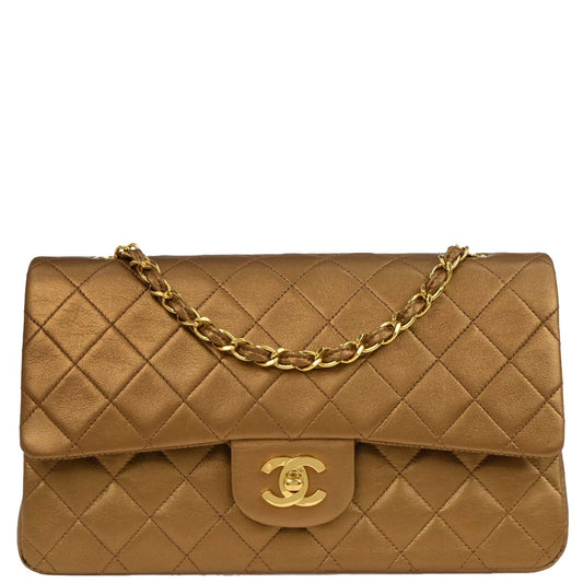 Chanel 1991-1994 Metallic Brown Lambskin Medium Classic Double Flap Shoulder Bag