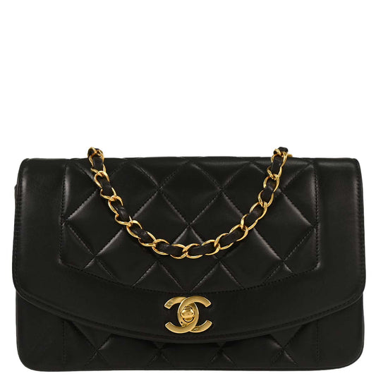 Chanel 1994-1996 Black Lambskin Small Diana Shoulder Bag